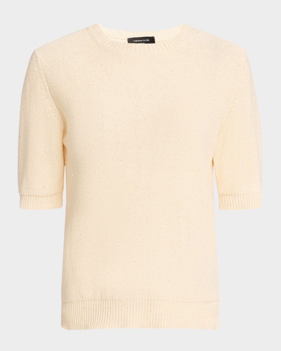 Elbow-Sleeve Sequin Knit Sweater